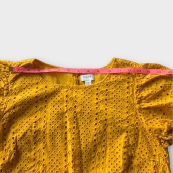 J.Crew Crop Short Puff Sleeve Eyelet Mustard Top Sz S Fall Versatile Office - Picture 5 of 9
